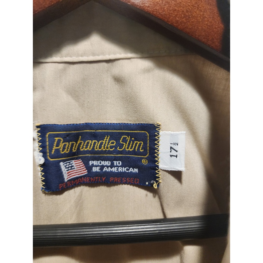 Vintage 80s Panhandle Slim Western Pearl Snap Tan Short Sleeve Men's 17.5 XL - Picture 5 of 8